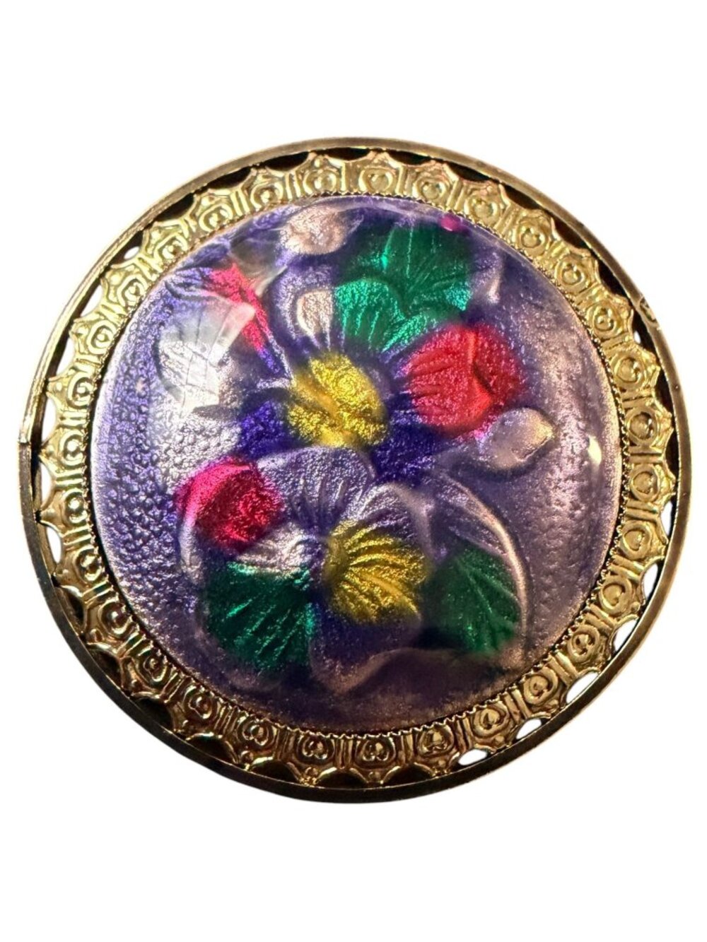 Vintage Reverse Carved Lucite Brooch Gold Tone Floral Pin 1950s New Old Stock